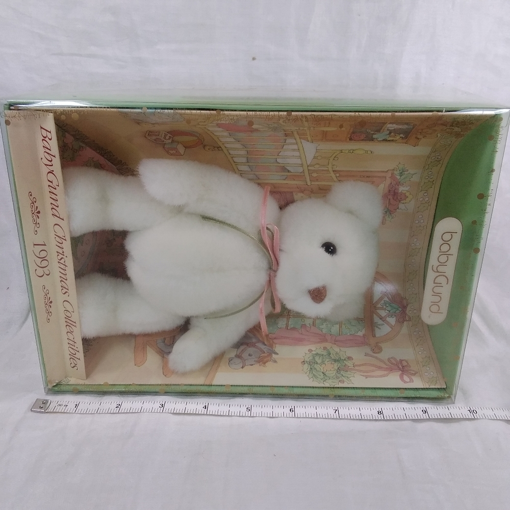 Baby Gund Christmas Collectibles 1993 Teddy Bear White Plush With Ribbon Bow NOS - Picture 6 of 12